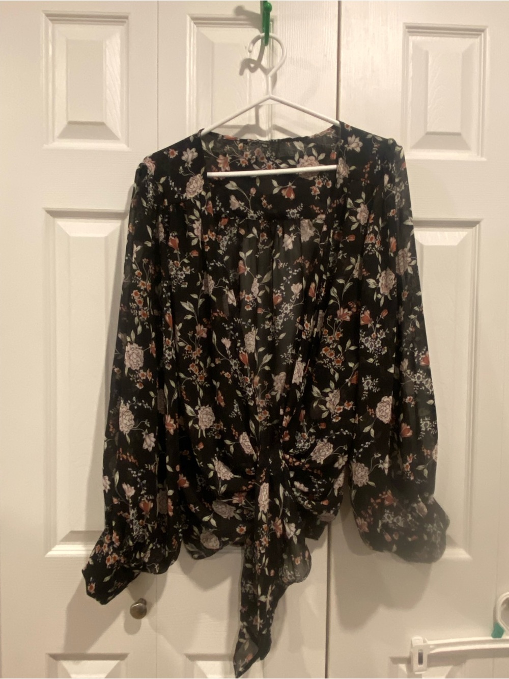Buffalo David Bitton Black Floral Tie-Front Blouse